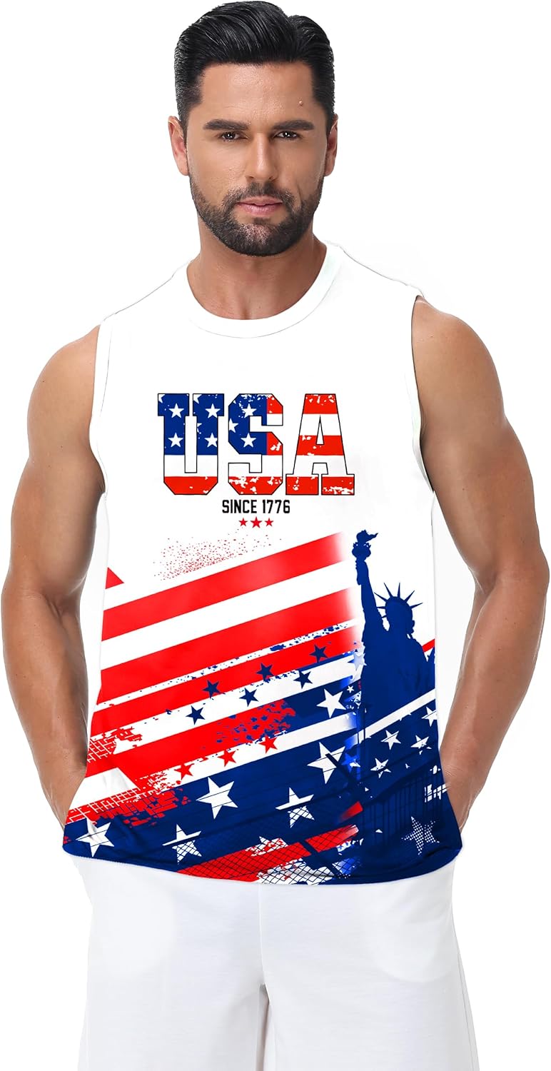 AOBUTE Mens 4th of July Tank Top Patriotic American Flag Sleeveless Muscle Shirt - Image 5