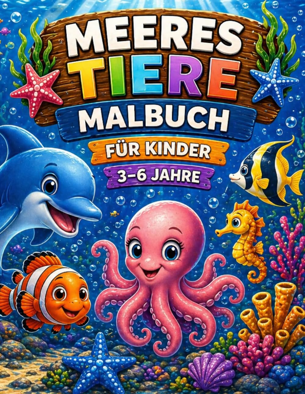 Meerestiere Malbuch für Kinder von 3–6 Jahren: süße Meeresbewohner zum Ausmalen