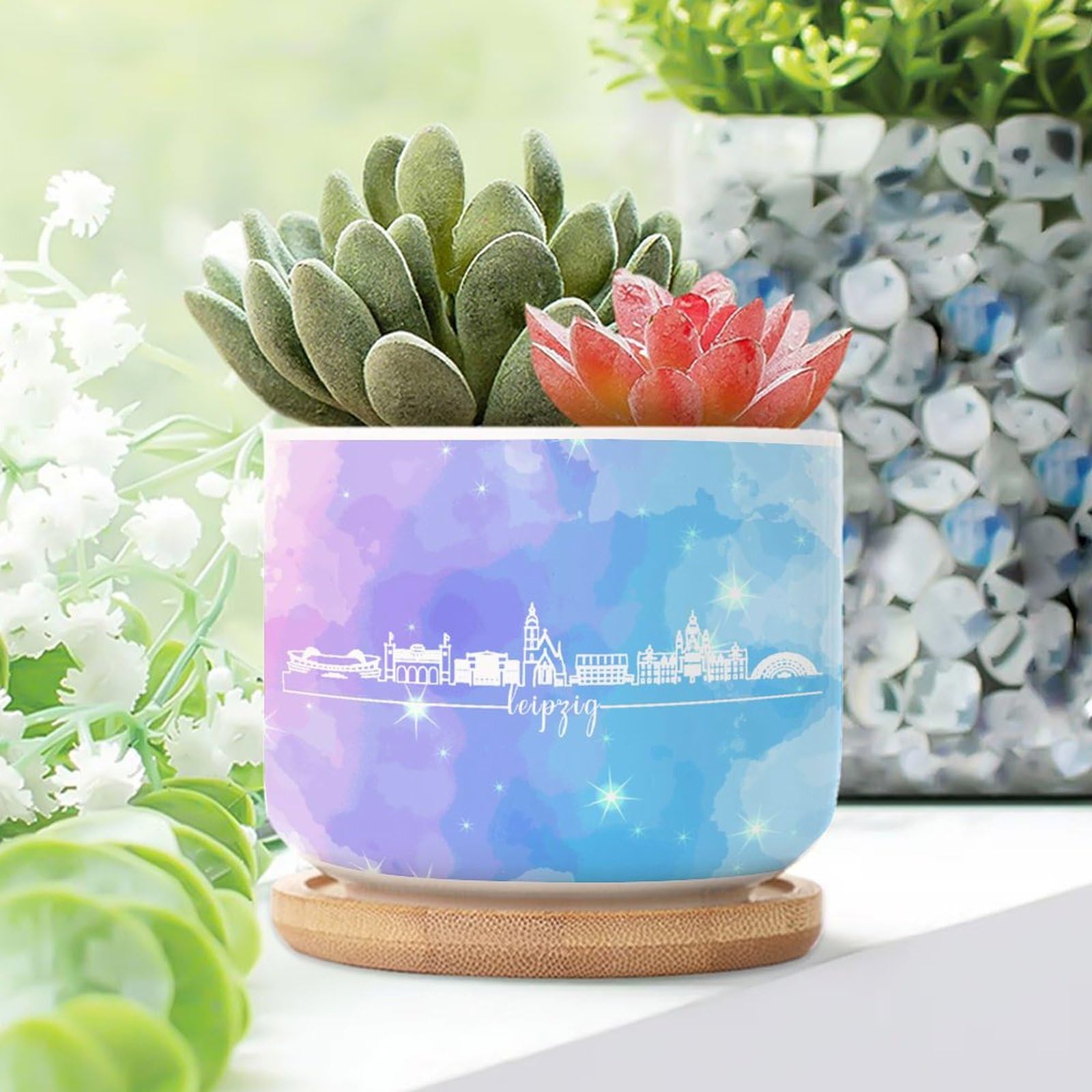 Amazon.com: WoGuangis 3 Piece City Skyline White Silhouette Small Planters  for Succulents Germany Leipzig Skyline Ceramic Planter Country City  Souvenir Gift Cactus Planter for Indoor with Drainage Holes : Patio, Lawn &