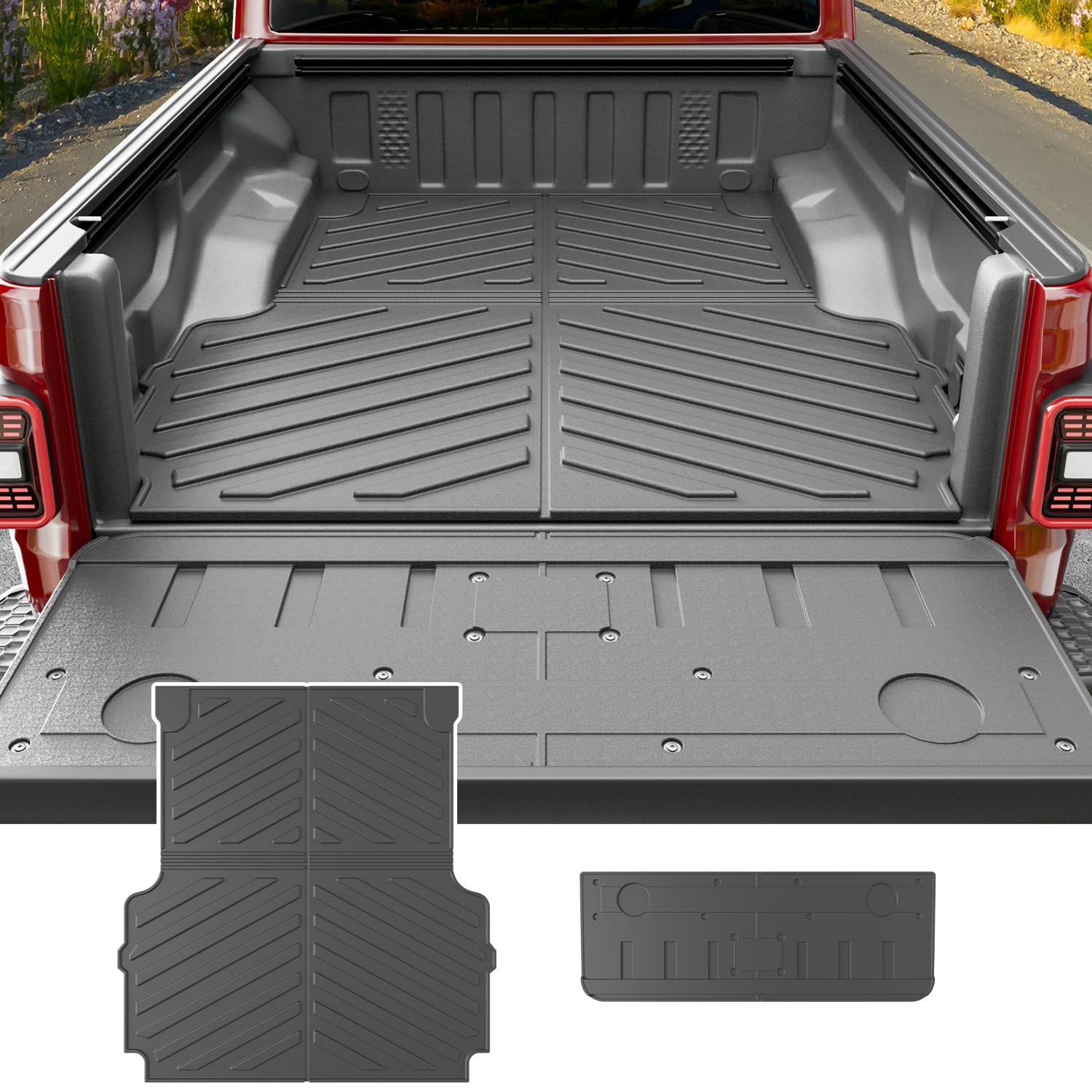 powoq truck mat compatible with 2020-2025 jeep gladiator jt cargo mat tailgate liner tpe replacement for 2020-2025 jeep gladiator accessories(truck mat+tailgate mat)