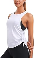 CRZ YOGA Women's Pima Cotton Ruched Side Tank Top - Soft Workout Racerback Loose Fit Sleeveless Shirt