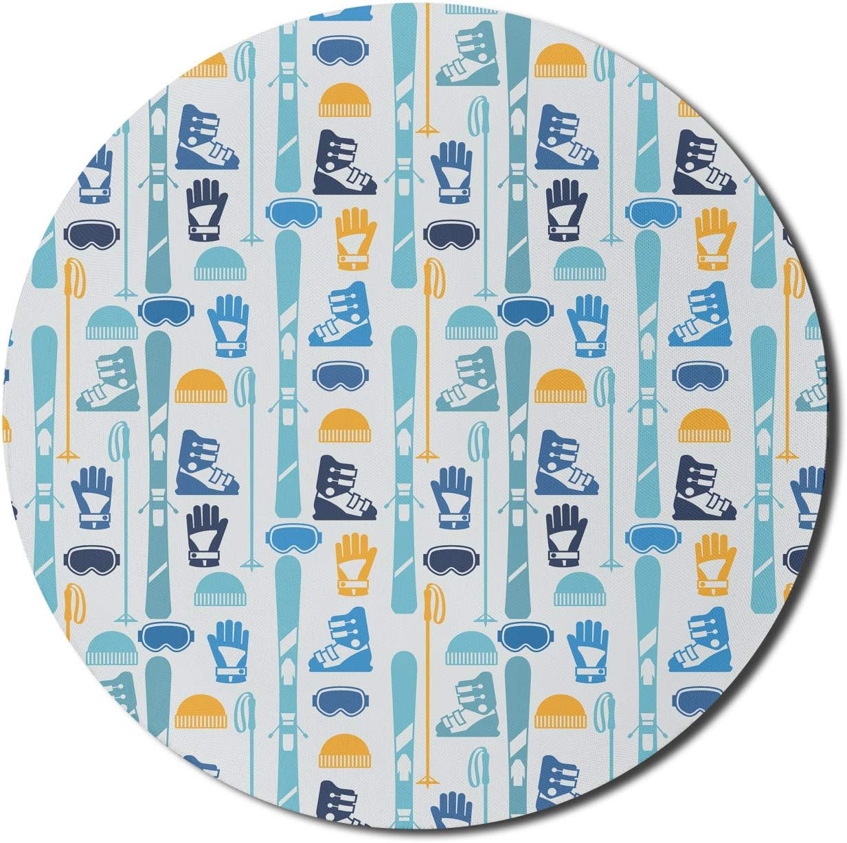 Ambesonne Skiing Mouse Pad for Computers, Image of simple Style Skiing Outfits and Equipment Winter Sports Art Print, Round Non-Slip Thick Rubber Modern Gaming Mousepad, 8 Round, Ivory and Multicolor