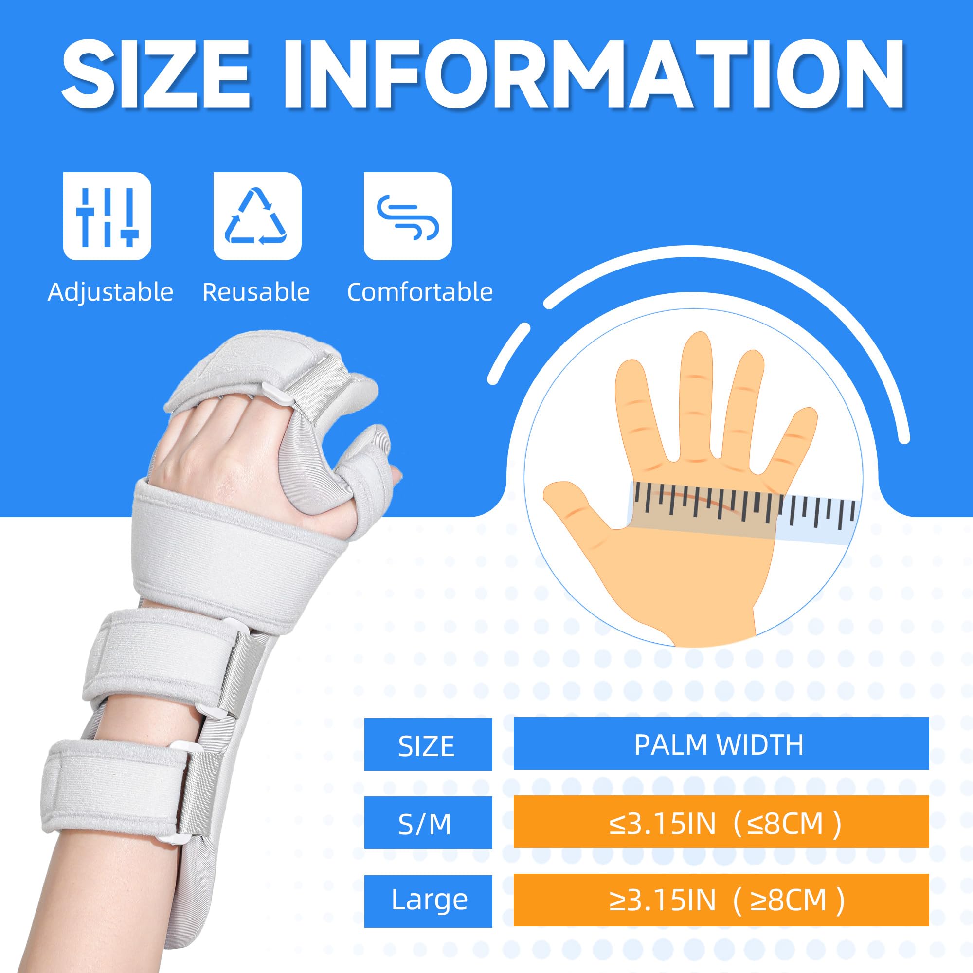 Fanwer Schlaganfall-Ruhende-Handgelenkbandage - Nachtimmobilisierende Handgelenk-Finger-Schiene für Beugekontrakturen, Funktionaler 5-Finger-Stabilisator-Umwickler (Rechts, Klein)