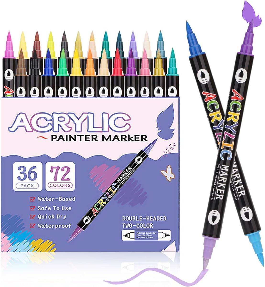 72 Colores Plumones Acrilico, LINEVEO 36PCS Acrylic Markers Bicolor ...
