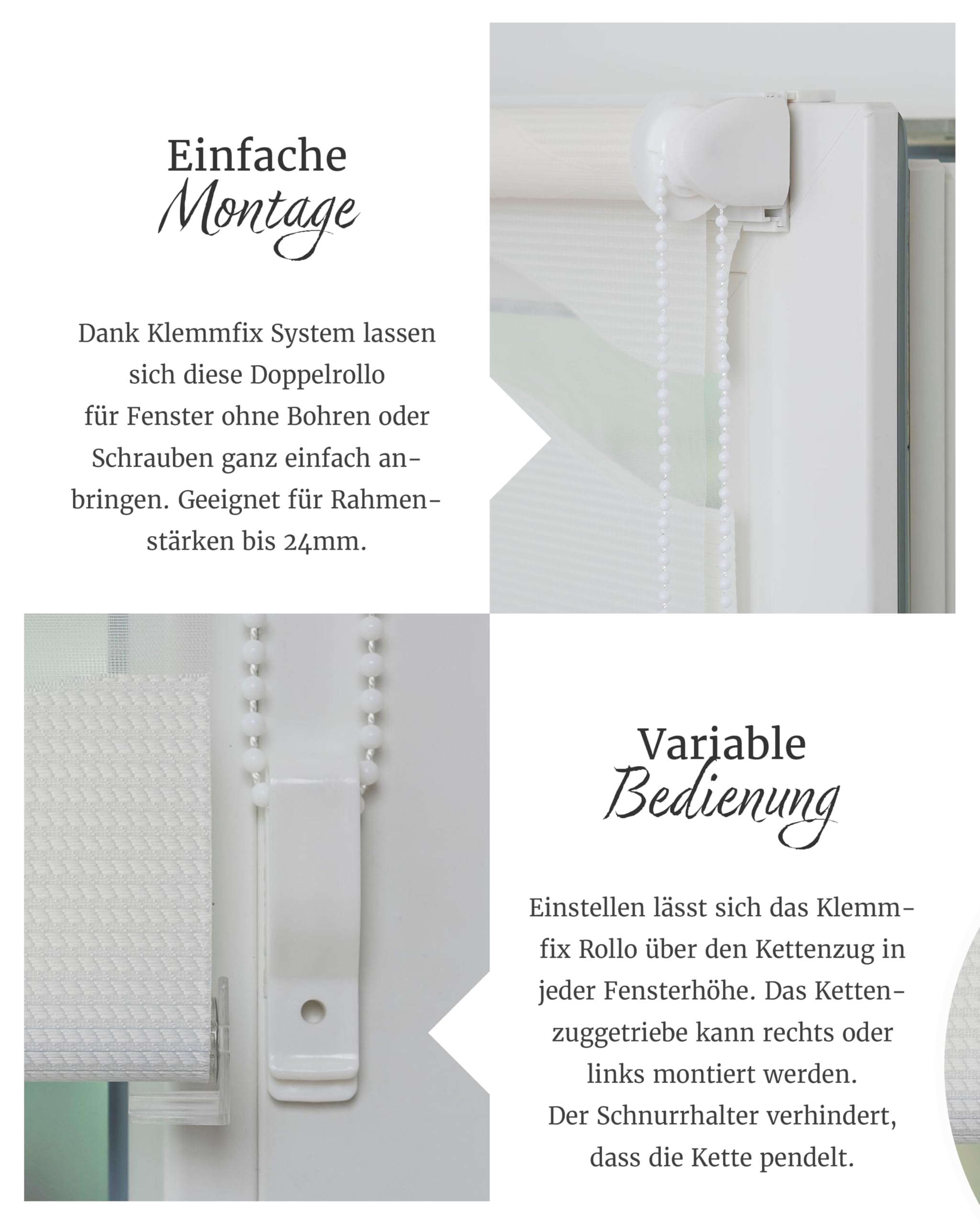 by Garesa Duo Rollo - Doppelrollo Klemmfix ohne Bohren 100 x 150 cm, Weiß Wellendesign - Fenster Sichtschutz und Lichtschutz, Mit Kettenzug