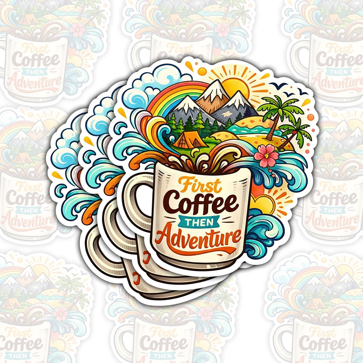 Cadeau amateur de café : lot de 3 autocollants étanches pour tasse et camping-car