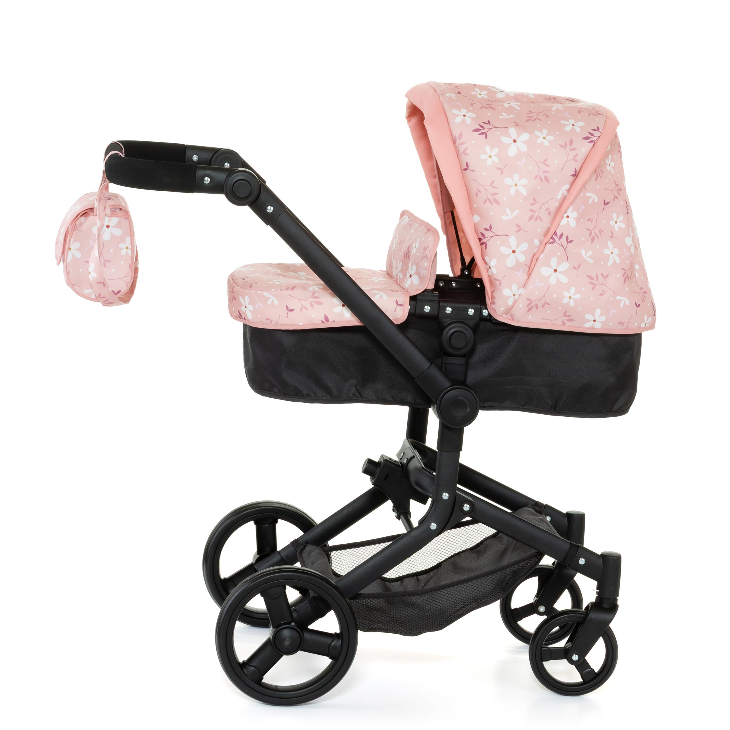 MOLTO - Poussette pour poupées 2 en 1, Convertible en Poussette de Promenade avec nacelle Amovible, Guidon réglable et réversible, Capote, Sac et Panier, pour poupées jusqu'à 53 cm à partir de 3 Ans