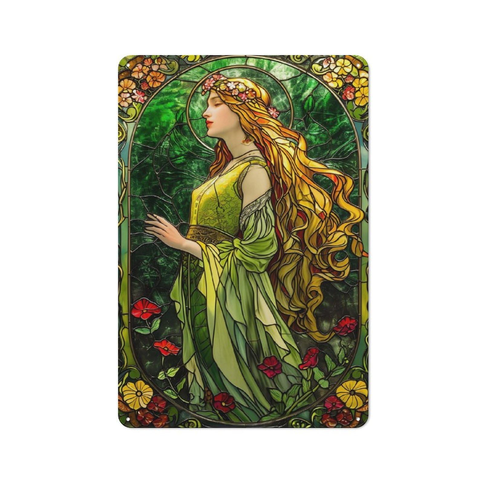 Junmoney Woman Stained Glass Metal Plaque 30X20cm With For Hallway Wall, Retro Decor, For Wall Display Collectors