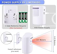 Vista 3 de Sistema de Alarma con Sensor de Movimiento, Alarma de Seguridad Inalámbrica para la Entrada del Hogar en Interiores, Alerta de Detector