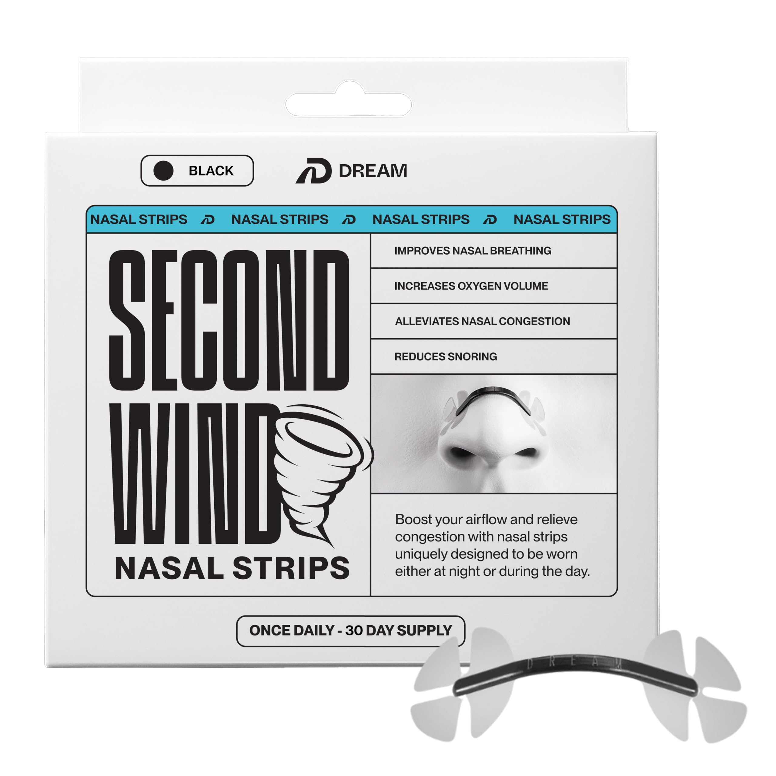 Dream Recovery Second Wind Nasal Strips - Nose Strips for Breathing Sleep and Athletic Performance - Snore Relief
