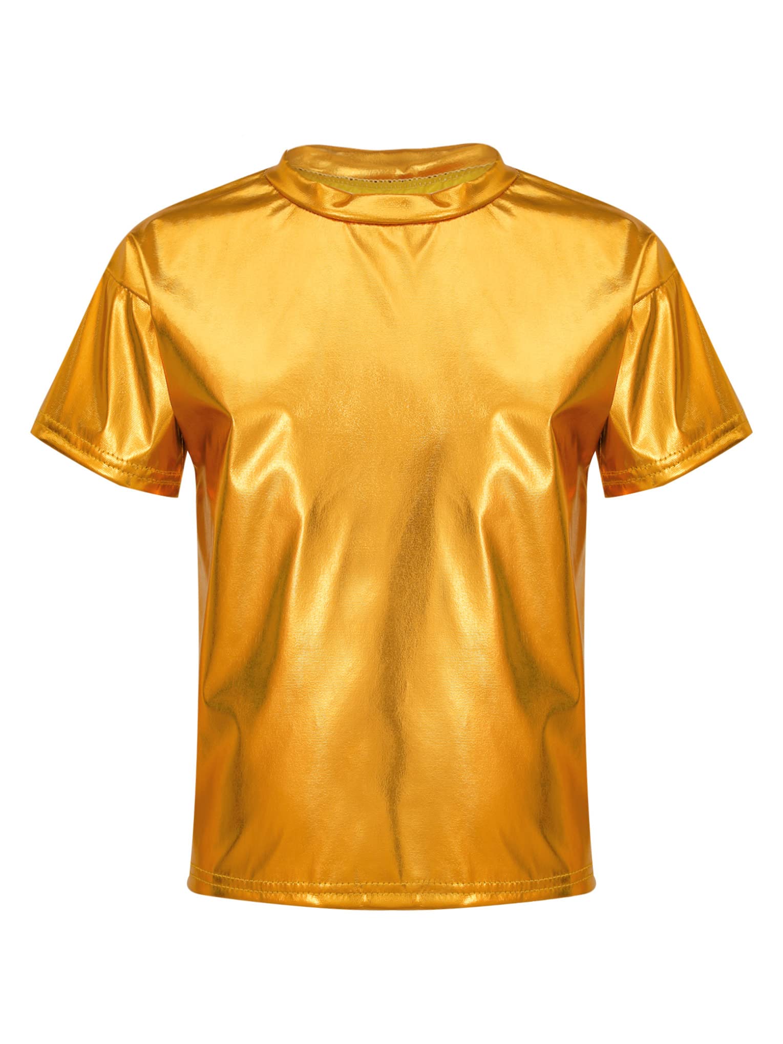 Nyeemya Camiseta Metálica de Manga Corta con Cuello Redondo para niñas y niños Camiseta de Verano Camiseta Interior de Jazz Brillante Traje de Baile