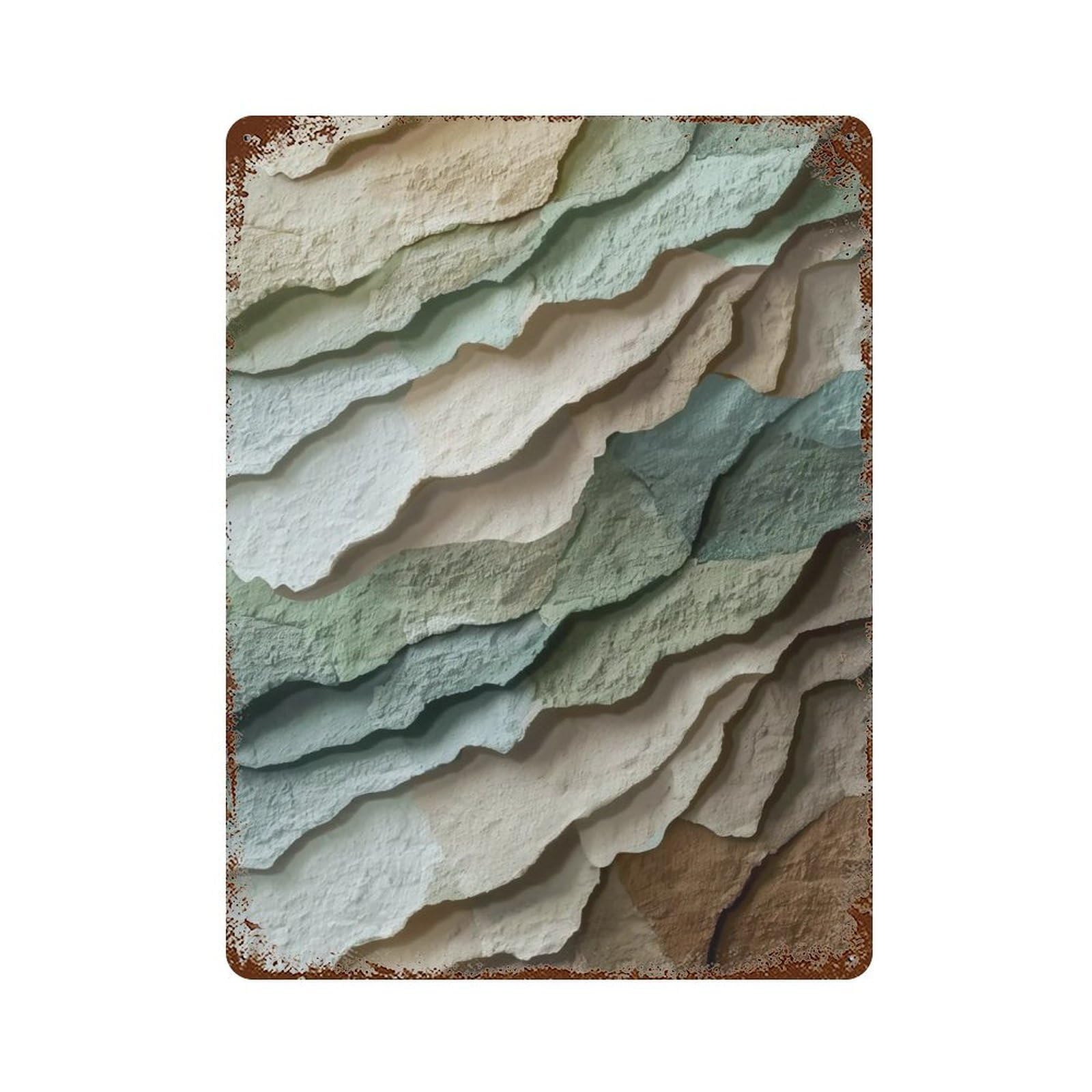 WUJHGRSG Earth Tone Papercut Wavy Layered Terrain 01 Wall Art Retro Iron Vintage Metal Tin Sign Poster Modern Decor for Home Cofffee Club Bar Shop Style 40x30cm