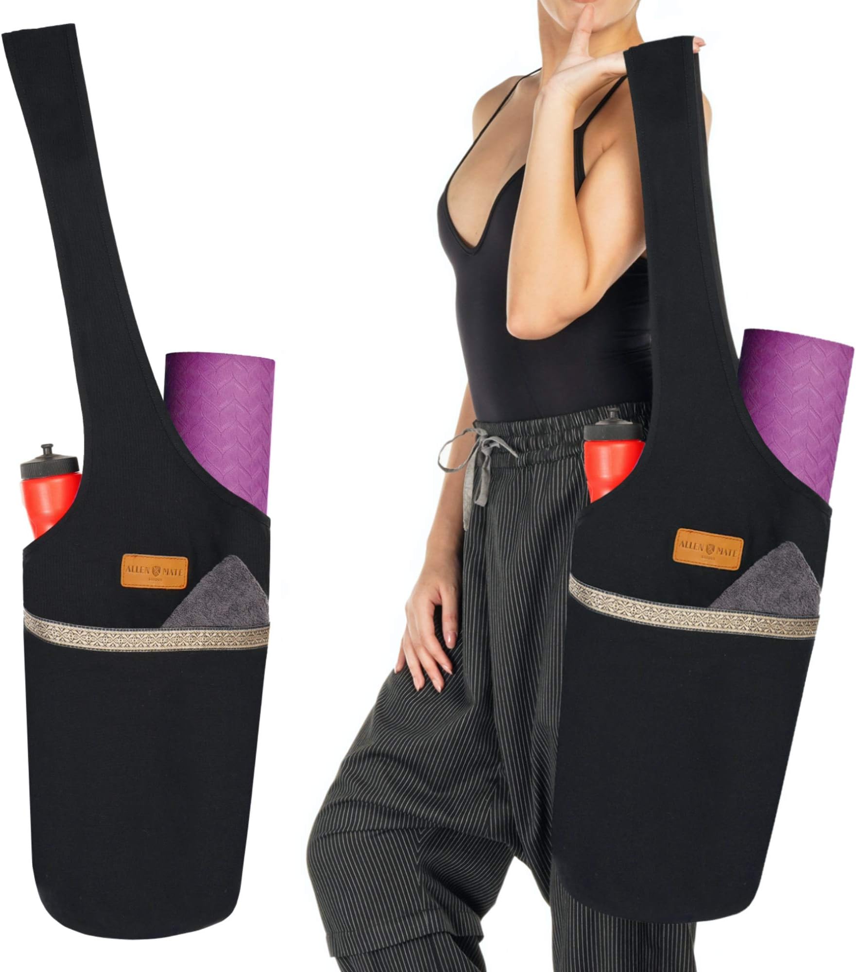 100% Cotton Unisex Yoga Mat Bag – Versatile Carrier with Mat Straps, Large Storage Pockets Fits Yoga & Pilates Mats