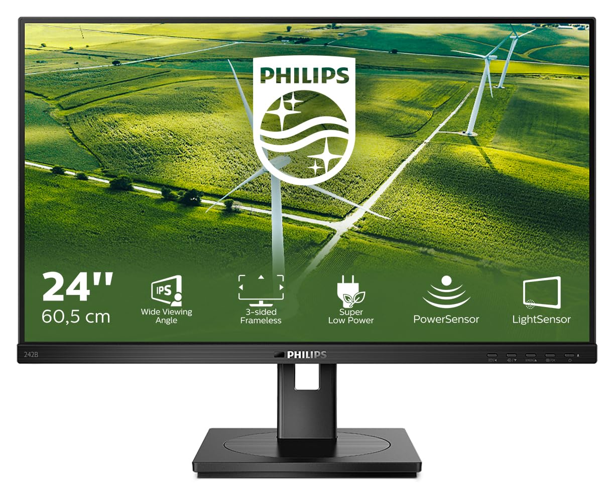 Philips Monitors Philips 242B1G - Monitor FHD de 24 pulgadas, 75Hz, 4ms, IPS, Altavoces, concentrador USB, Ajuste de Altura, Monitor Verde ((1920 x 1080, 250 CD/m², HDMI/VGA/DP/DP)