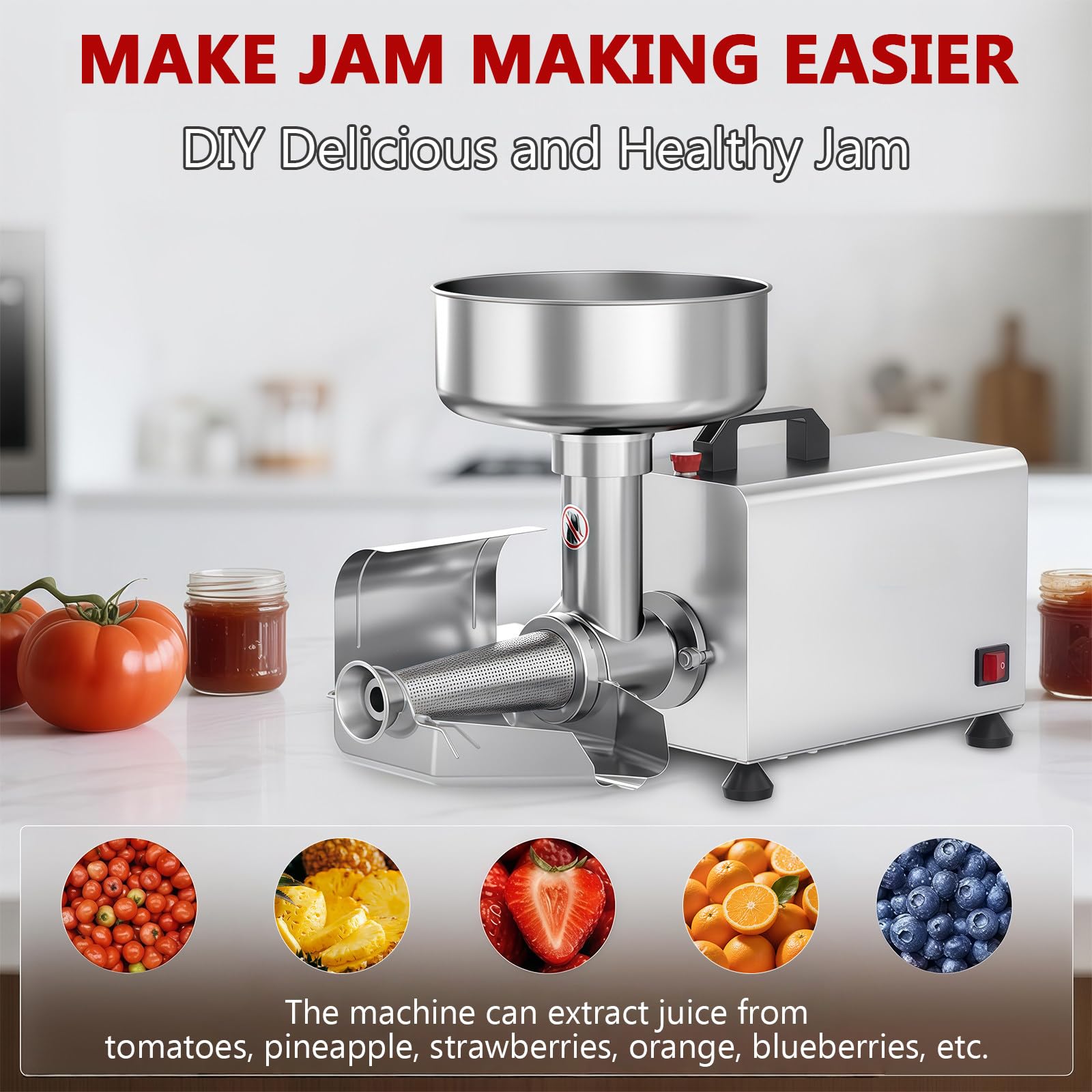 BANGBANGJI Passata di Pomodoro Fresatrice in Acciaio Inox 450W, Pressa per Alimenti, Schiaccia Marmellate & Salse, 200-350 lbs/h per Salsa di Pomodoro Fragole Mirtilli
