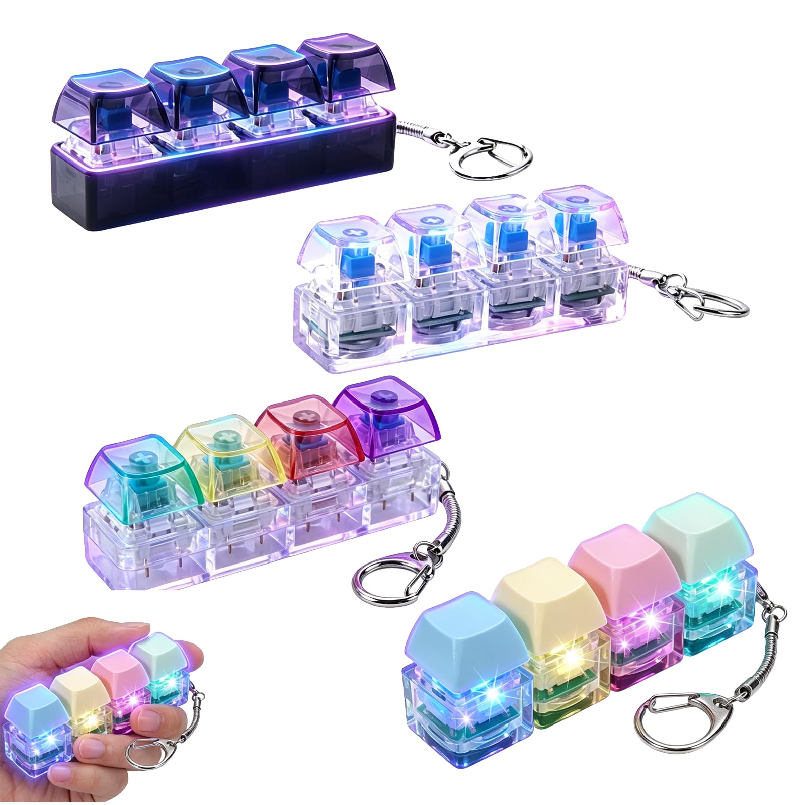 Clicker Fidget Toy, 4Pcs Keyboard Fidget Clicker Fidgets, Portable Clicky Keyboard Clicker Fidget Toy for Focus and Relaxation, Set of 4 Keychain Toys for Office and Travel