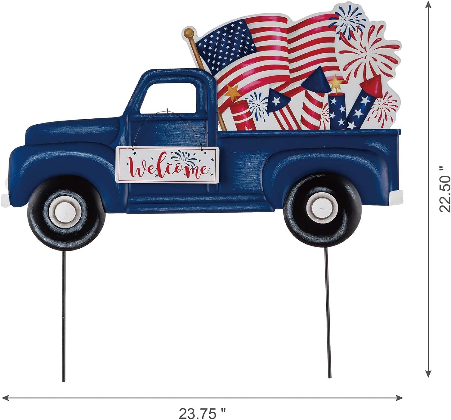 Glitzhome 23.75" H Metal Truck Patriotic Garden Yard Signs with Stake, 4th of July Welcome American Holiday Wall Outdoor Backyard Party Patriot's Day Decon