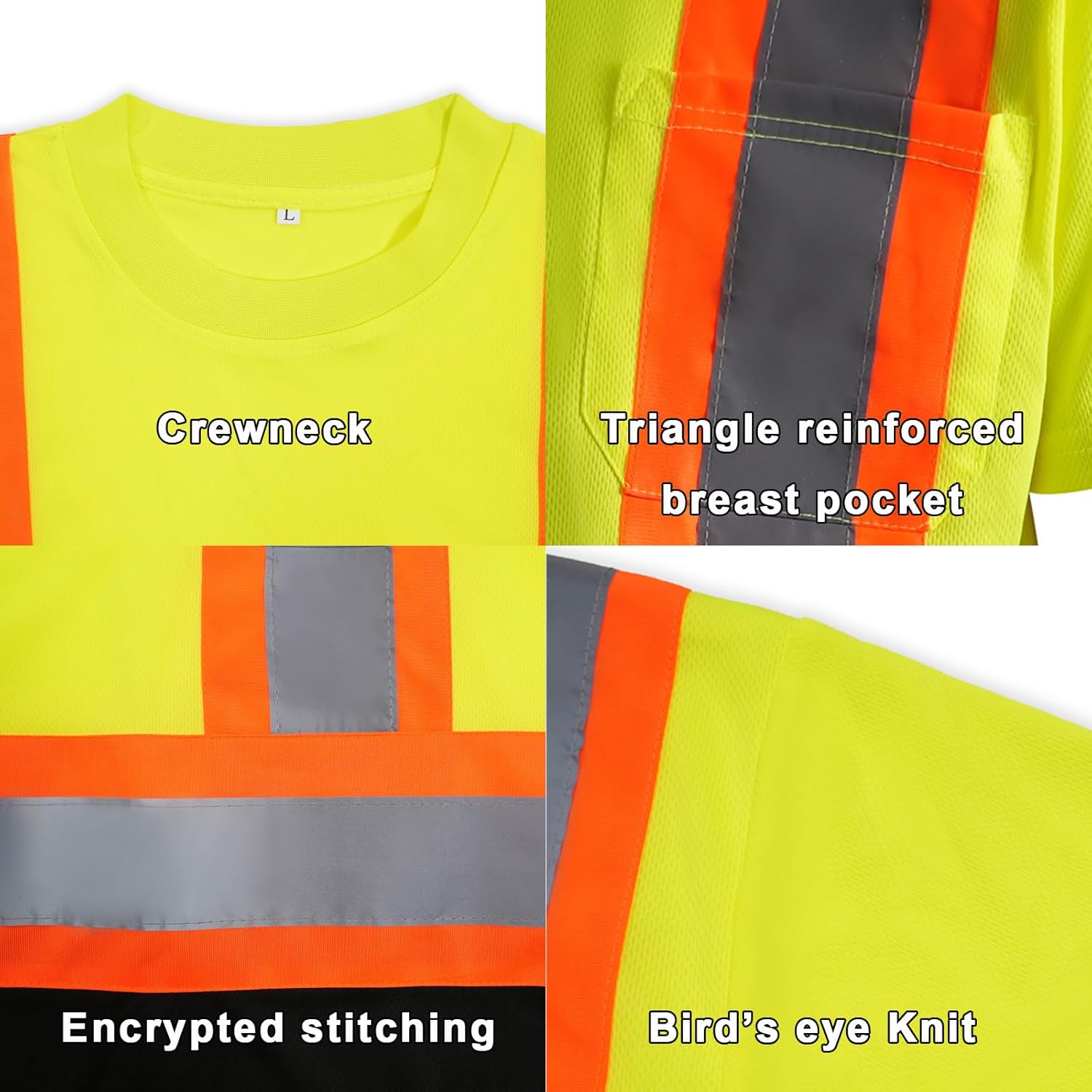 TanBridge Men's High Visibility Shirts 5 Pack Work Safety Reflective Shirts for Men Construction T-Shirt Short Sleeve Yellow - Image 5