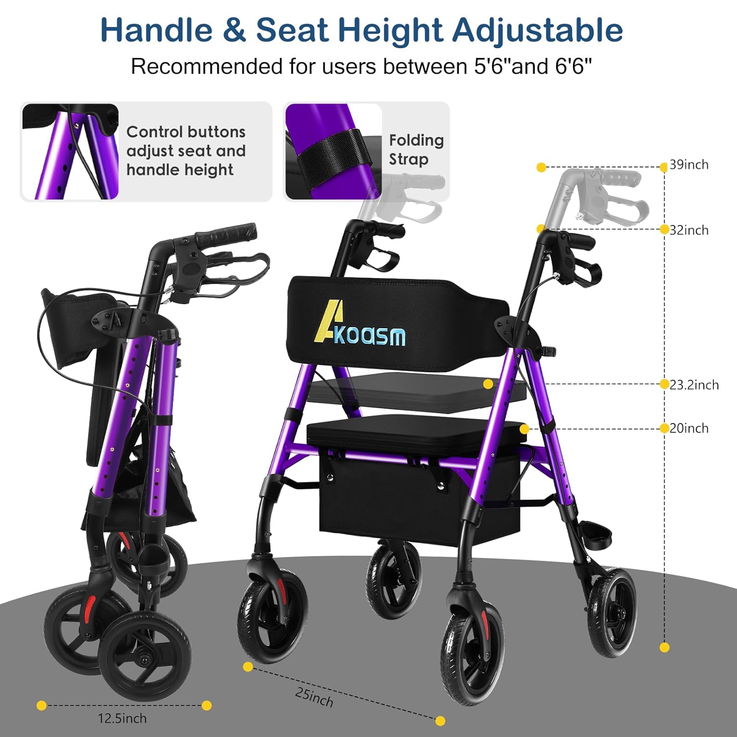 Image showing the AKOASM Rollator Walker in its folded state, highlighting its compact design for storage.