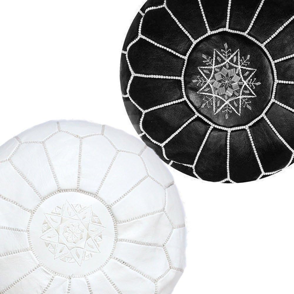 MoroccanHouse Set of 2 Moroccan Poufs Black & White