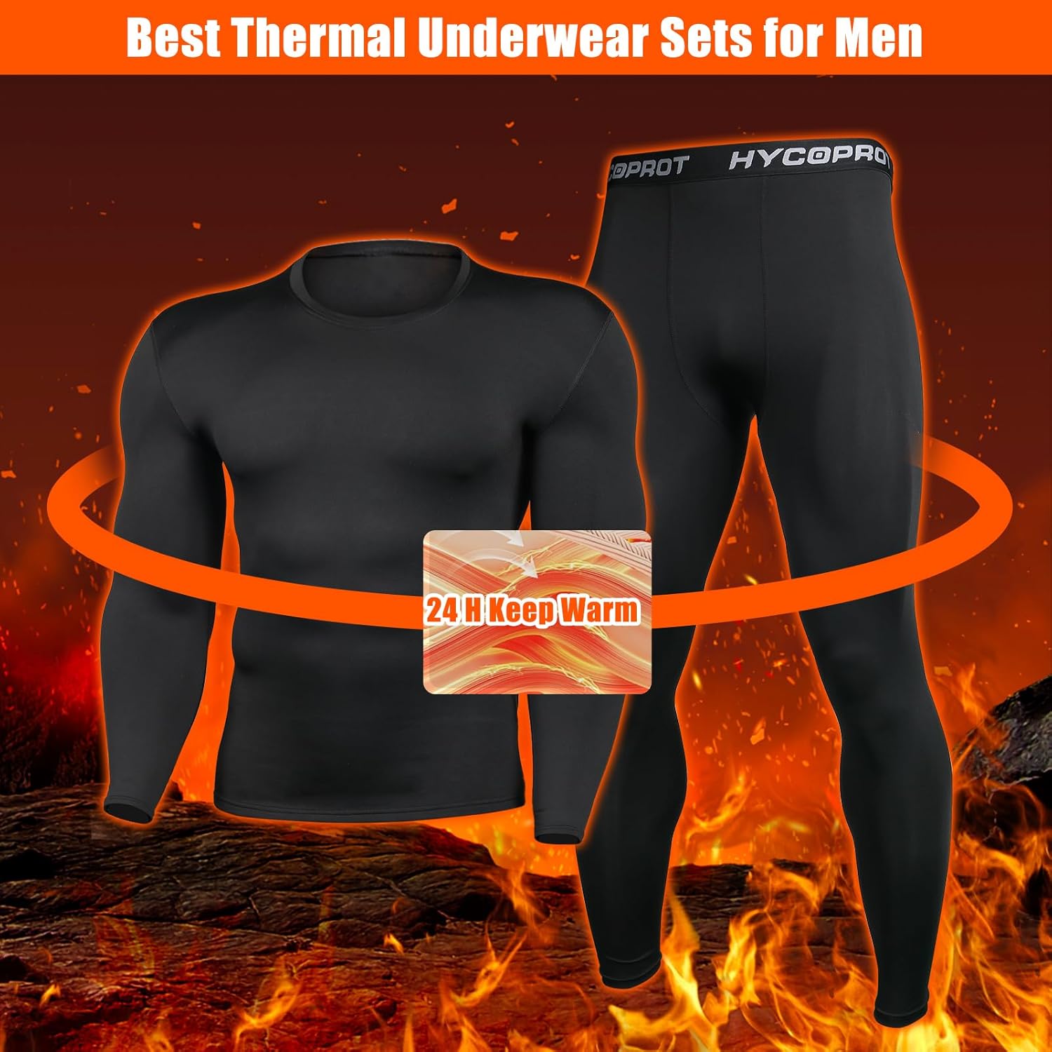 HYCOPROT Thermal Underwear for Men Fleece Lined Long Johns Men’s Top Bottom Set Base Layer for Winter Cold Weather - Image 4