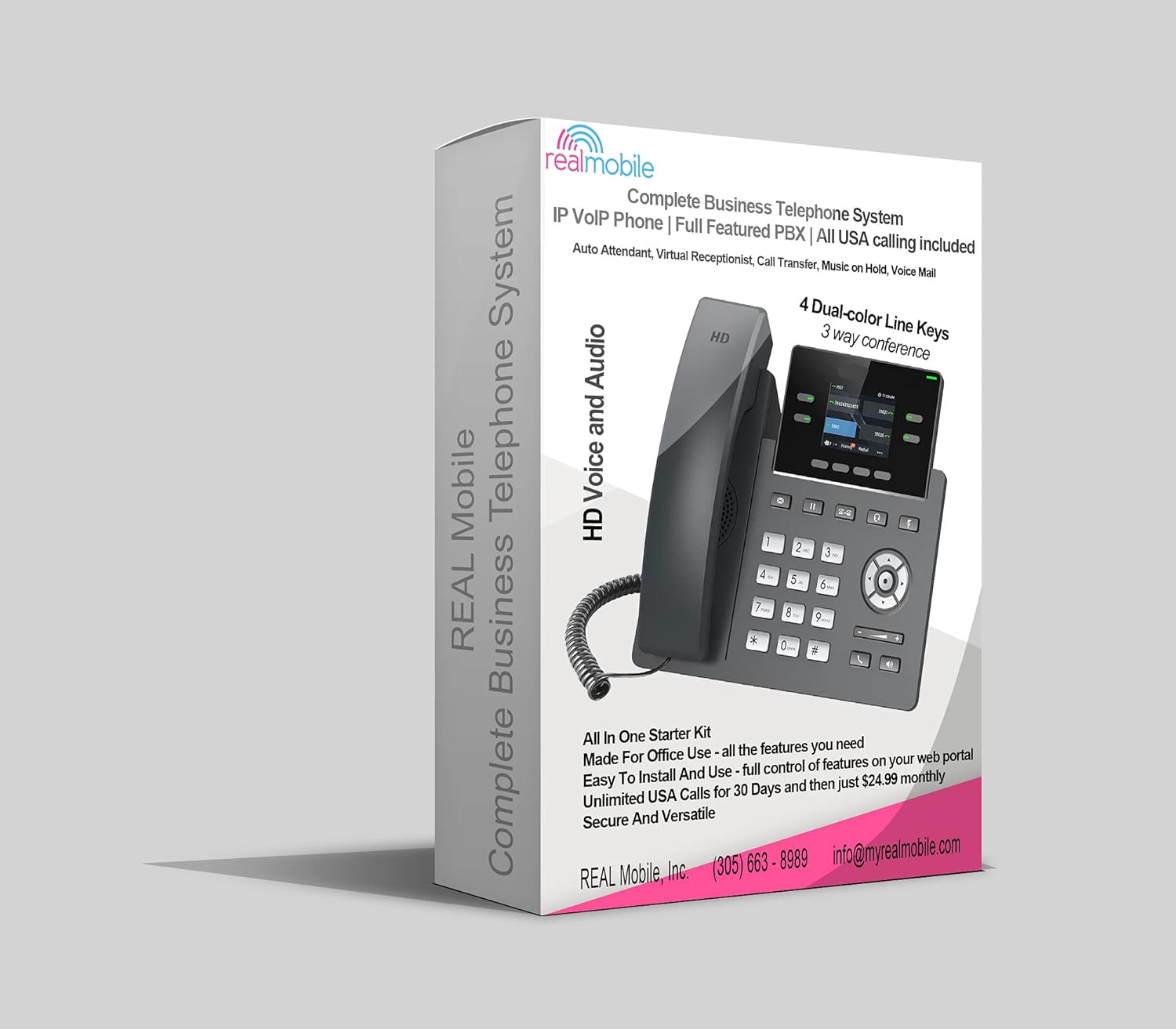 $24.99 REAL Mobile phone subscription| PBX phone system | 4 line phones for office |Compatible with Grandstream GS GRP2612 | Expandable VoIP office phone system | Landline phones |Phone with voicemail