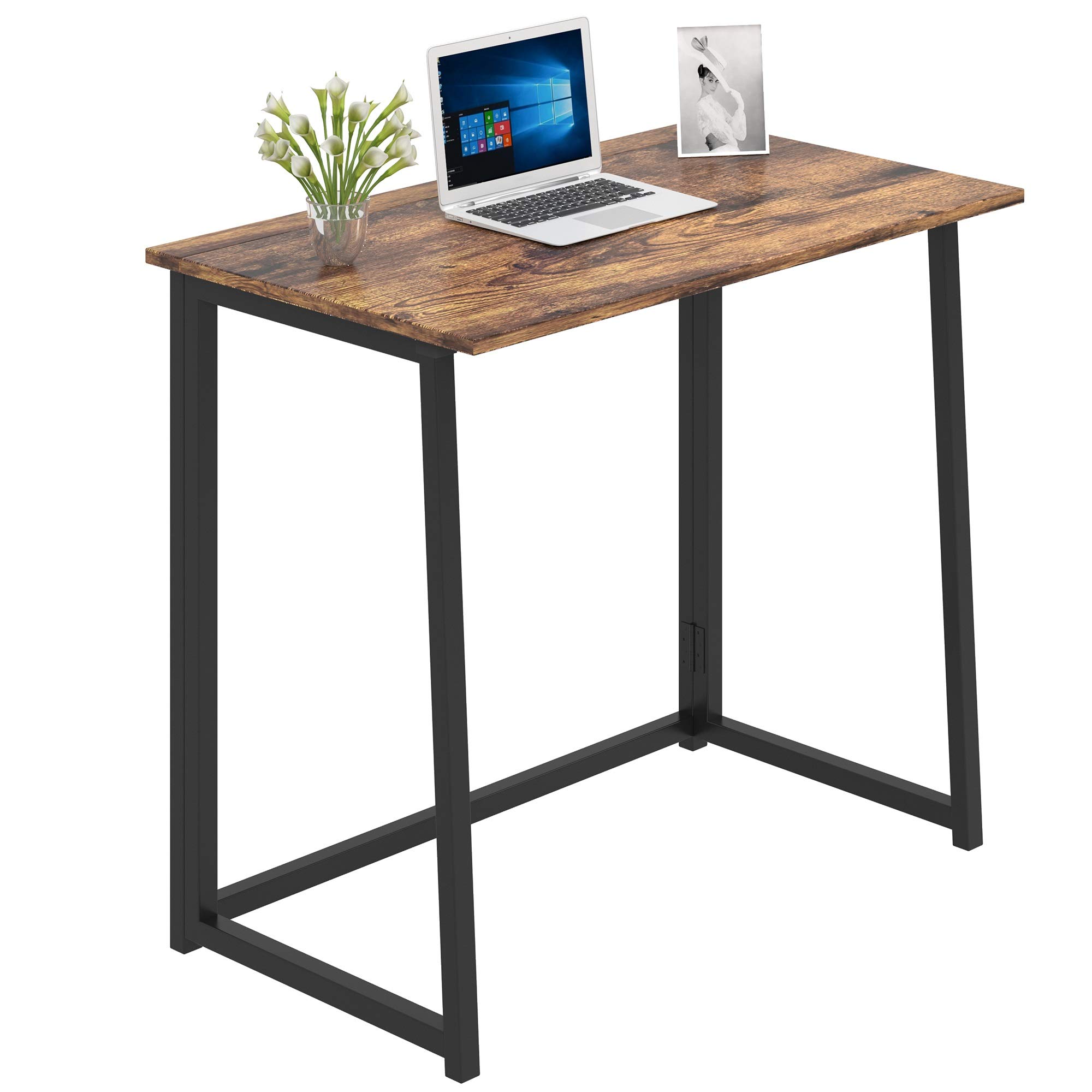 No-Assembly Folding Desk, 31.5" Small Computer Desk Home Office Desk Foldable Table Study Writing Desk Workstation for Small Space Offices (Rustic Brown)
