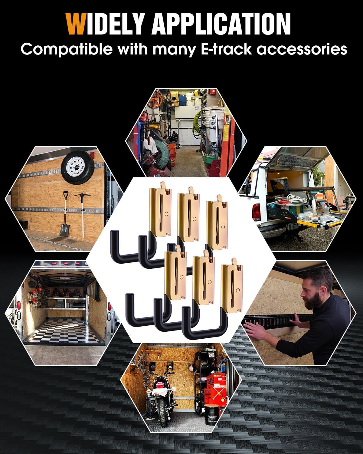 E Track J Hooks,2" 6-Pack - Heavy Duty E Track Accessories for Enclosed Trailers & Vans - Hanging Hooks for Straps, Tools, Ladders - Compatible with E Track Rail System
