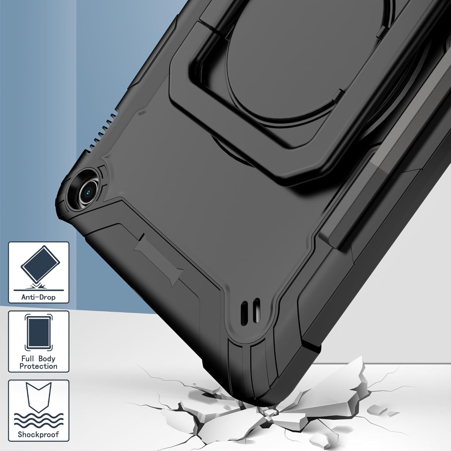 Case for Amazon Fire Max 11 inch Tablet (13th Generation, 2023 Release) Hybrid Shockproof 360 Rotating Multi-Functional Ring Stand Case with Shoulder Straps (Black/Black)