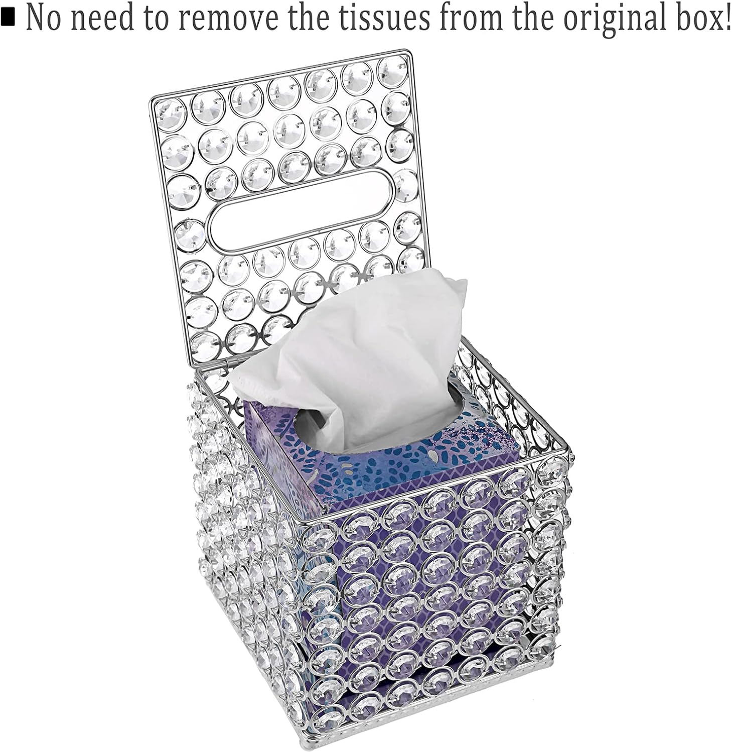 Sumnacon Crystal Square Tissue Box Cover - Decorative Tissue Box Holder, Sparkling Cube Tissue Holder for Bathroom Dresser Night Stand Table Car Store Office Home Decor, Silver