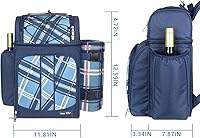 Vista 6 de Hap Tim Mochila de pícnic para 4 personas con compartimento aislado a prueba de fugas, soporte para vino, manta de forro de vellón y juego de Azul