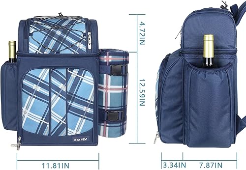 Miniatura 6 de Hap Tim Mochila de pícnic para 4personas con compartimento aislado a prueba de fugas, soporte para vino, manta de forro de vellón y juego de