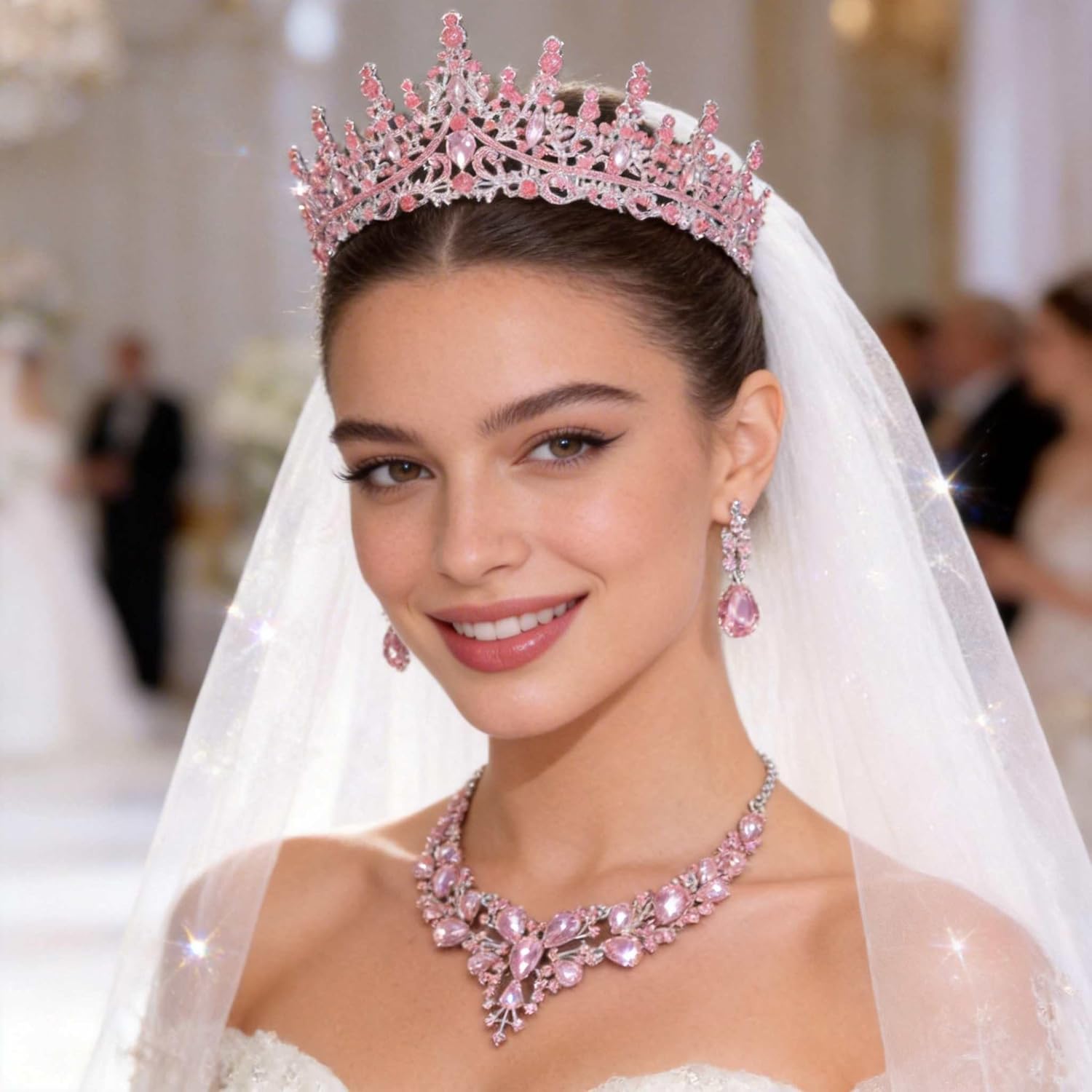 Kamirola Tiaras and Crowns for Women,Tiaras Earrings Necklace, Crystal Bridal Jewelry Set（TR83 - Image 2