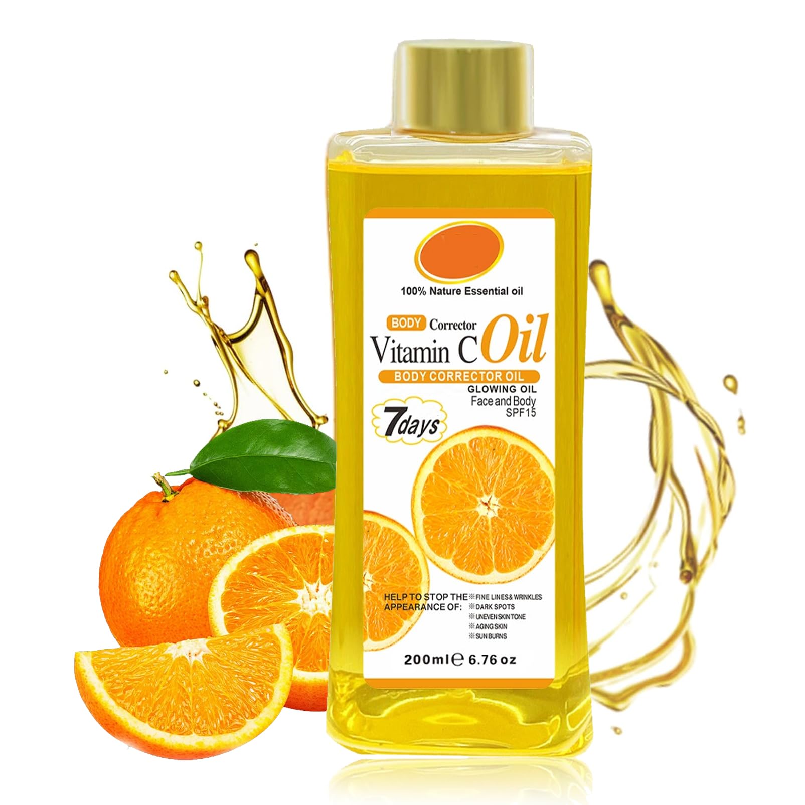 Vitamin C Body Oil, Vitamin C Körperöl 7 Tage, Anti Aging Hautpflege Glow Oil für Gesicht und Körper, Körperkorrekturöl für Feuchtigkeit, Strafft die Haut, Reduziert feine Linien (Vitamin C)