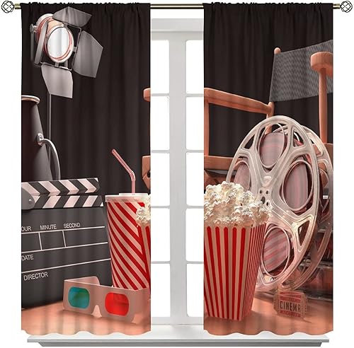 Miniatura 87 de Cortinas opacas para cine en casa, diseño retro moderno, tiras de película de palomitas de maíz para cámara de película, bolsillo para barra,