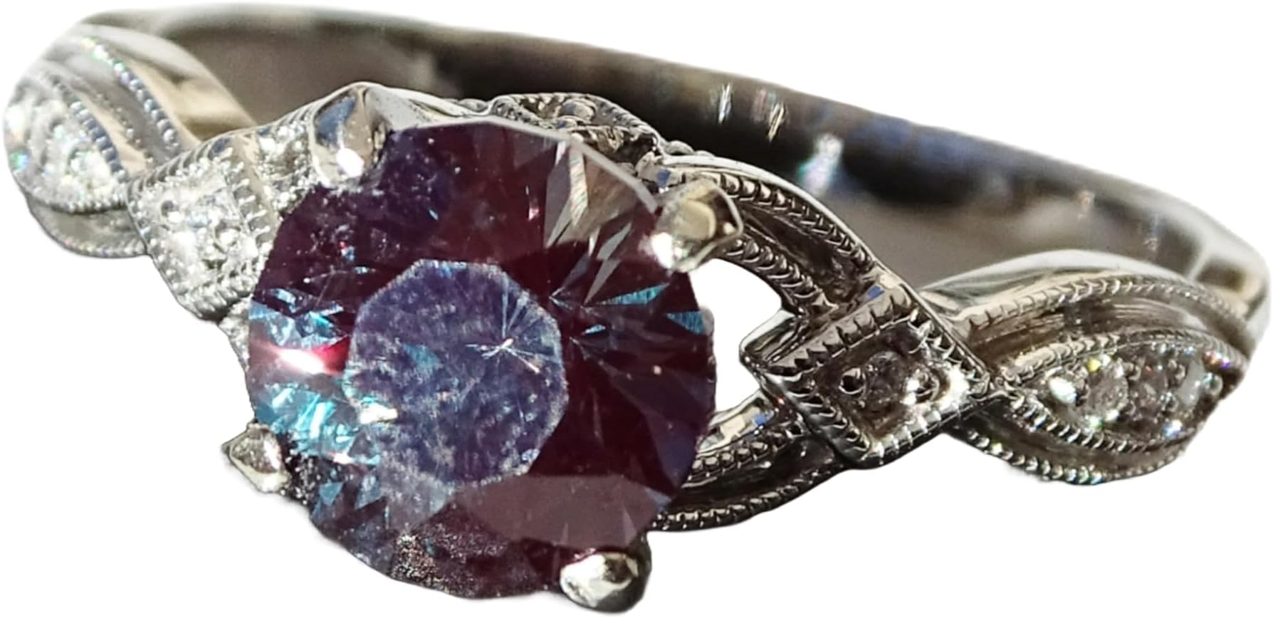 white gold alexandrite ring, solitaire engagement ring white gold, rare gemstone ring, alexandrite diamond engagement ring, color change gemstone ring