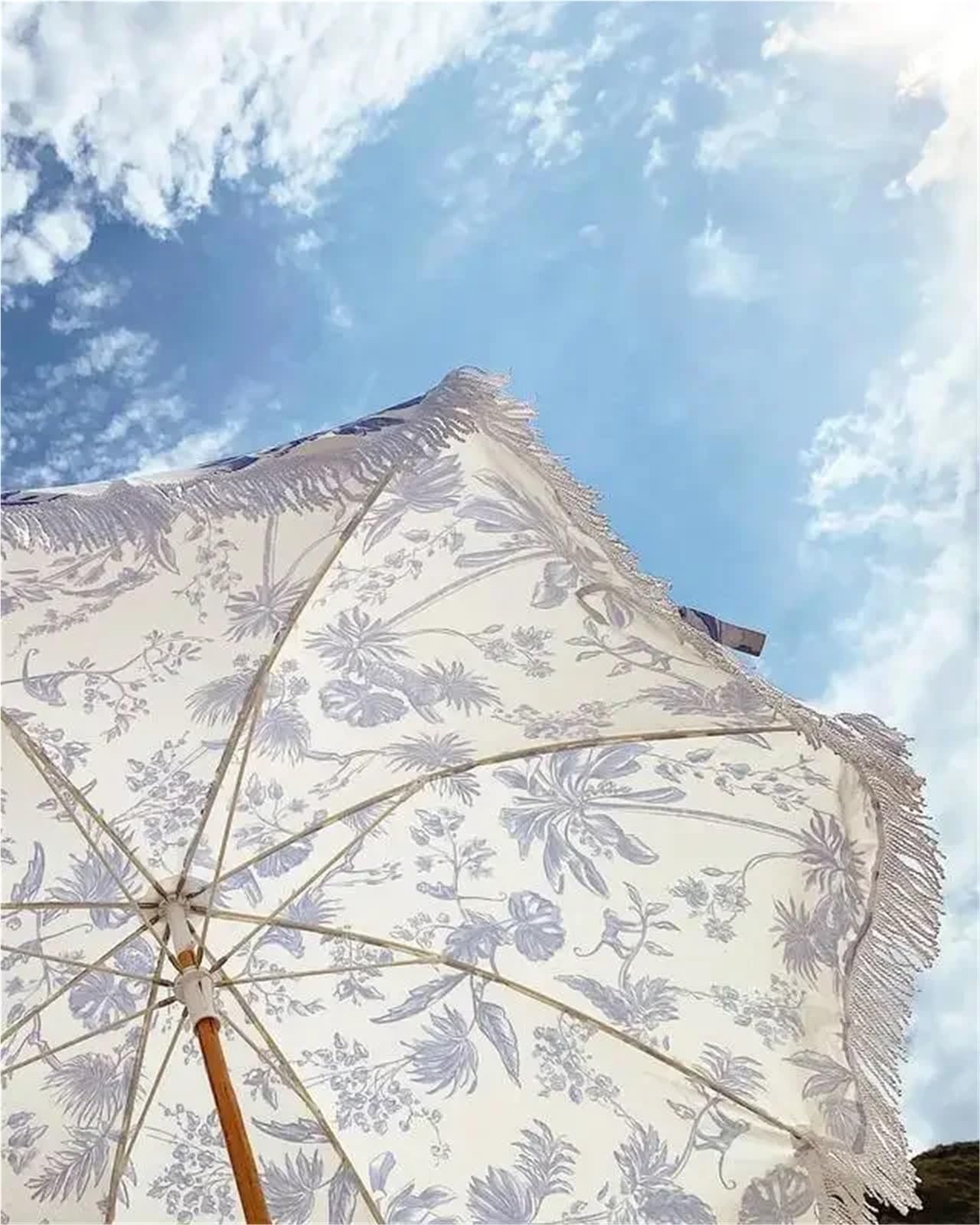 Ombrellone da Spiaggia, Ombrellone Spiaggia Ombrelloni da Spiaggia con Nappe/Boho in Legno Personalizzati di Lusso Portatili da 8 Piedi, Vintage con Frange, palo for Esterni in Tela