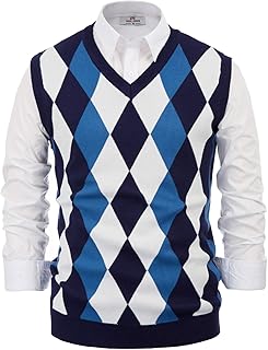 Paul Jones Men's Argyle Sweater Vest Knitted Casual V-Neck Pullover Vest
