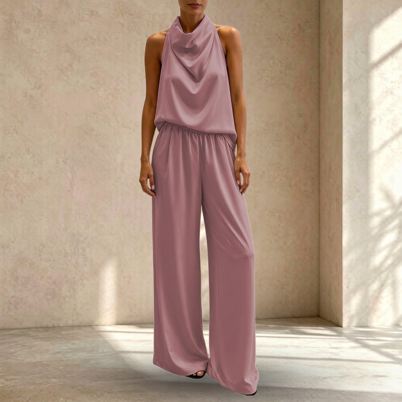 Generisch Elegante set a due pezzi senza maniche e pantaloni larghi per l'estate, perfetto per un abbigliamento casual