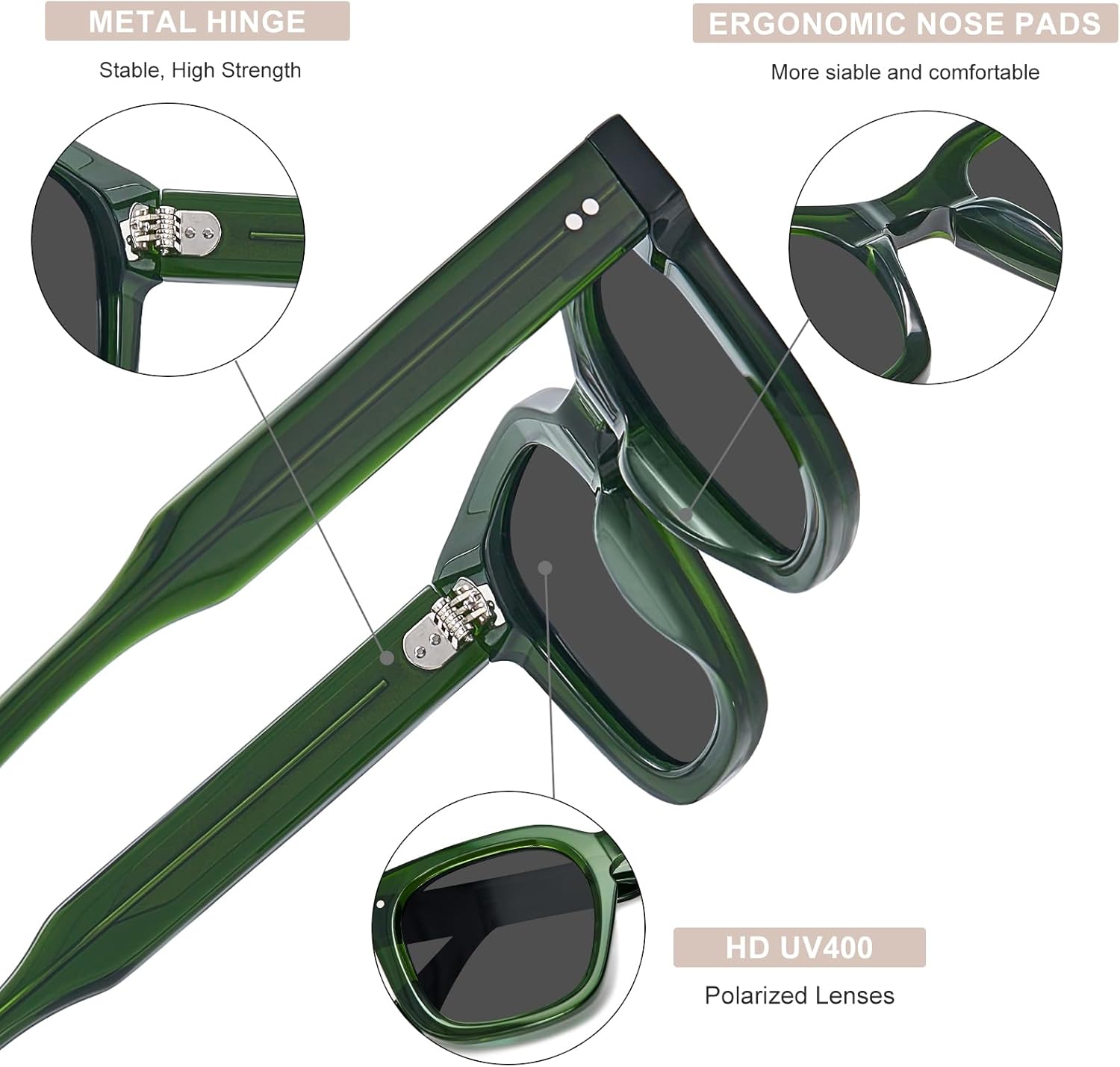 AVAWAY Polarized Sunglasses for Men Uv400 Protection Trendy Classic Acetate Square Outdoor Driving Sun Glasses AV279 - Image 5