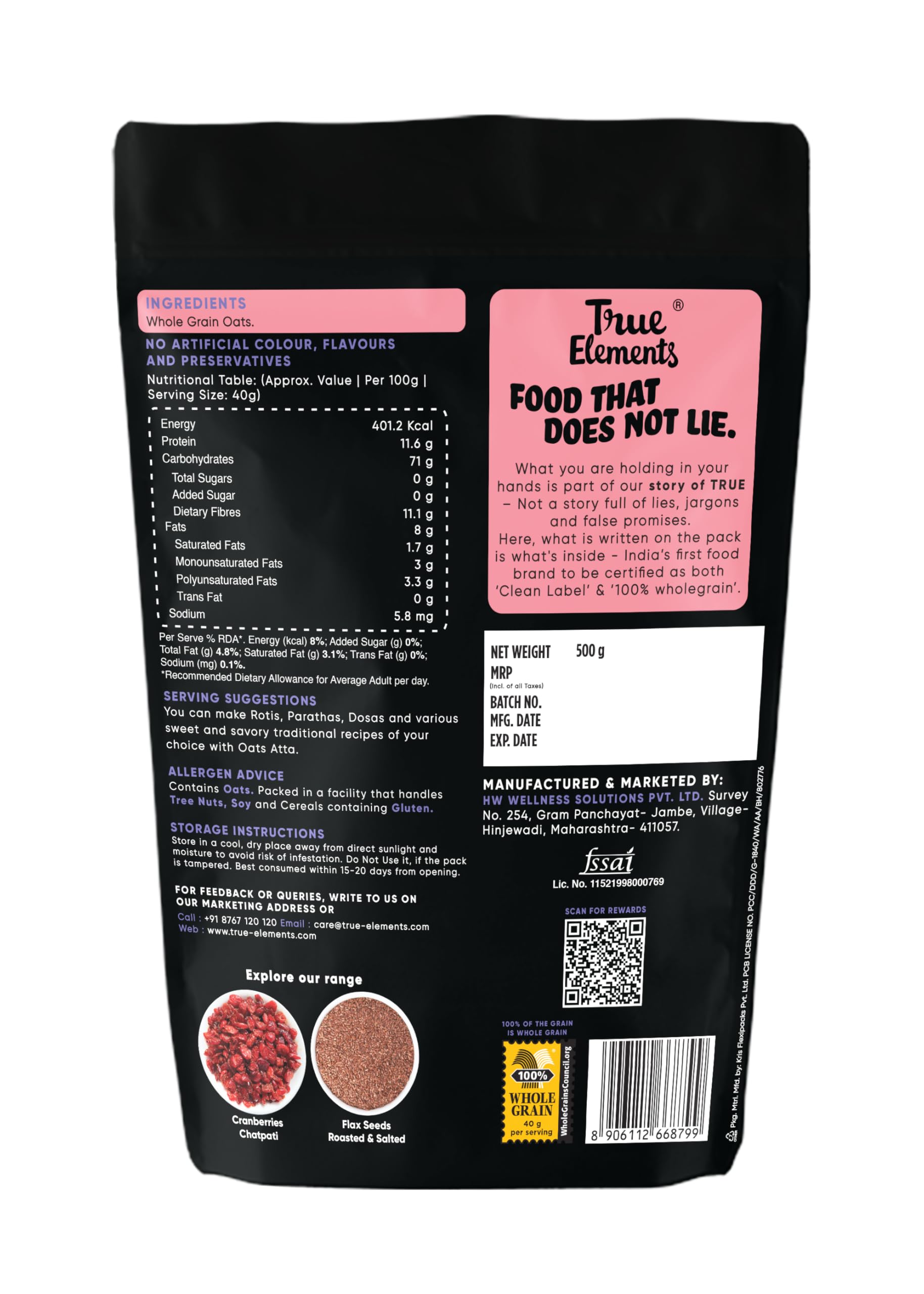 True Elements Oats Flour 500 g - Image 2 thumbnail