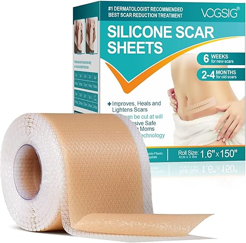 Miniatura 1 de Hojas de silicona para cicatrices (1.6 x 150 pulgadas - 3.8 M), cinta de silicona suave de grado médico, tiras, rollo - queloide, cesárea,
