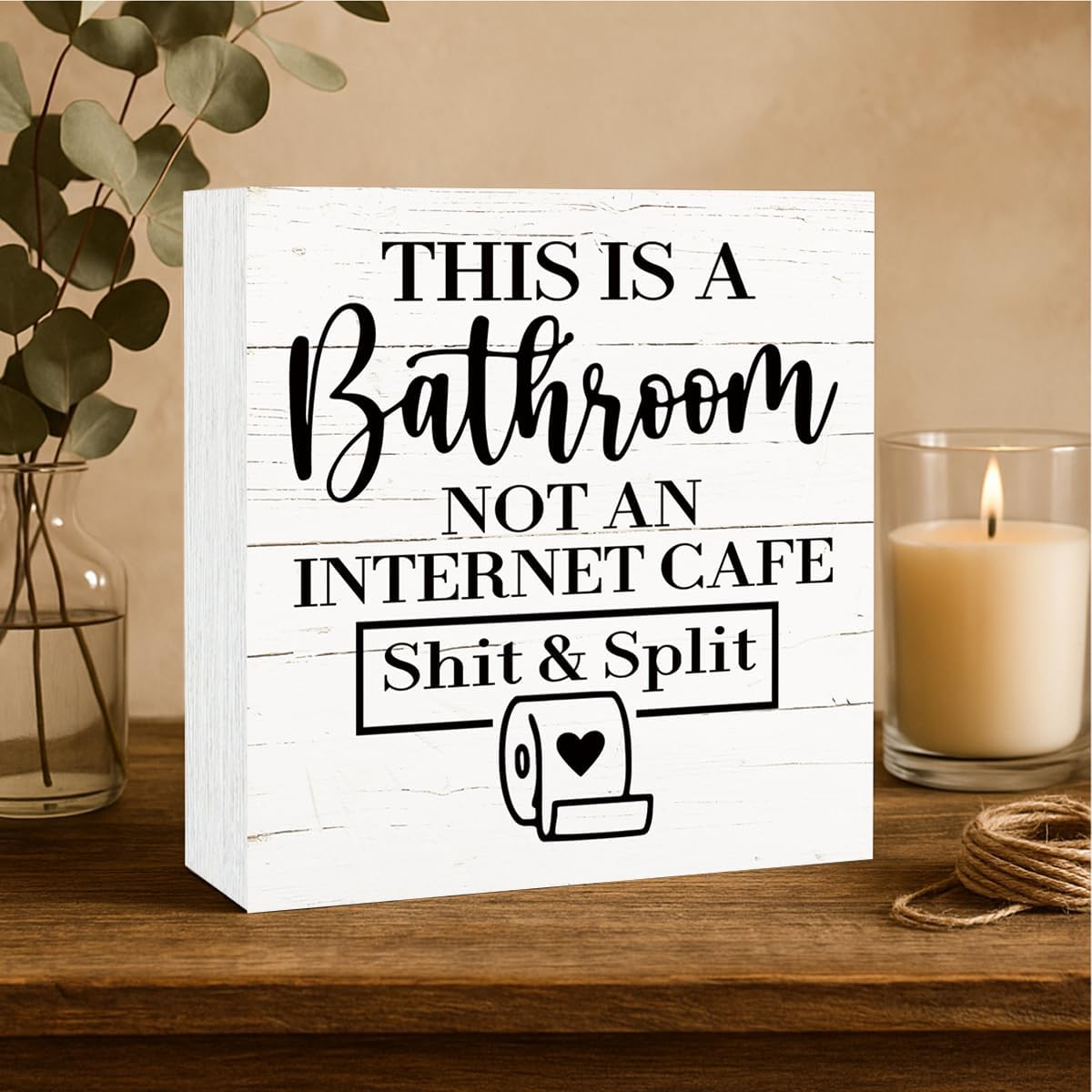 Funny Restroom Signs Plaque, Toilet Decoration for Home Office, Guest Bathroom Decors, Desk Decor Art, Rustic Wooden Tabletop Decor Sign, This is A Bathroom Not An Internet Cafe Sign 5×5×1.2inches - Image 4
