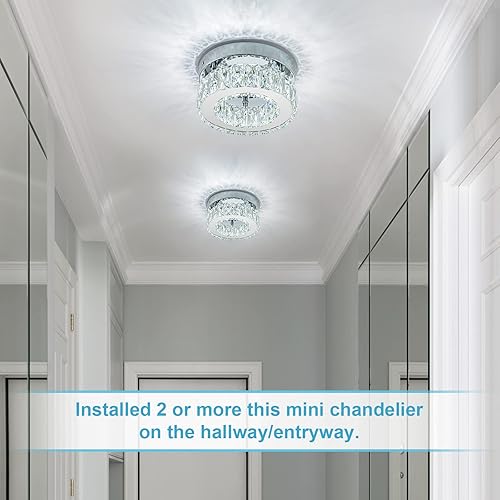 Miniatura 5 de Mini Modern Crystal Chandeliers Flush Mount Ceiling Light Fixture LED Mini Chandeliers with Crystals Hallway Light Bedroom Chandelier for Bathroom