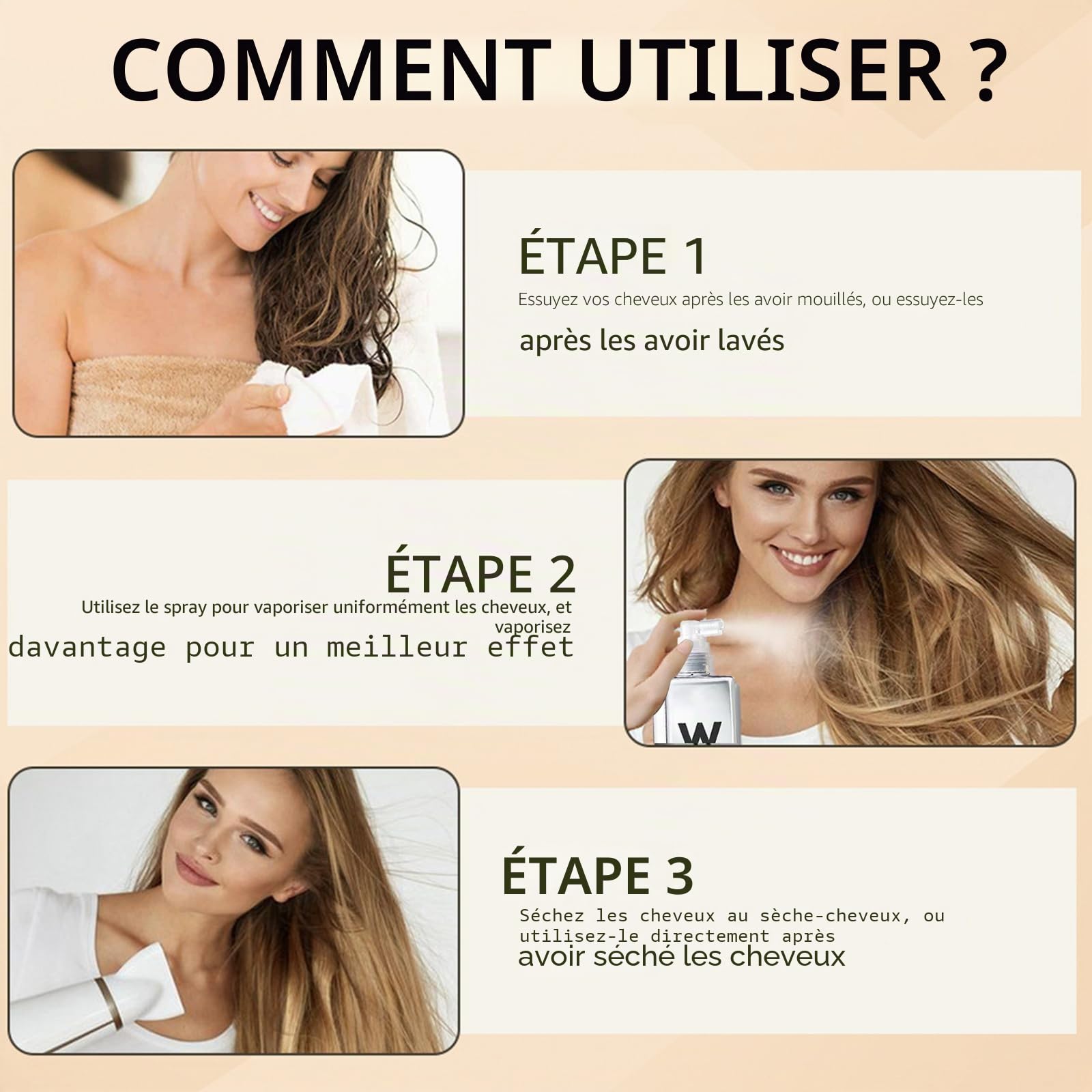 Spray anti-frisottis pour tous les types de cheveux, cheveux super lisses, protection contre la chaleur, spray brillant pour cheveux souples, 200 ml