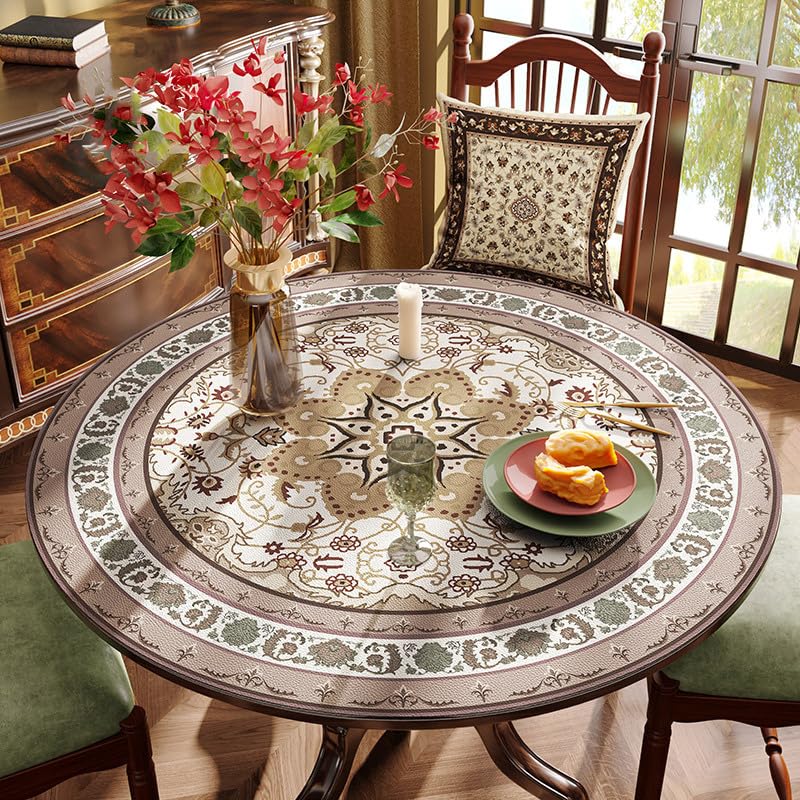 Ruby Lil Round PU Leather Tablecloth Table Cover Waterproof Table Pad Stain-Resistant Wipeable for Dining Room,D,70cm(28in)