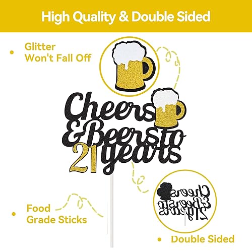 Miniatura 4 de Decoración para tartas con texto en inglés "Cheers to 21 años", decoración para tarta de cumpleaños de 21 años, suministros para fiesta de