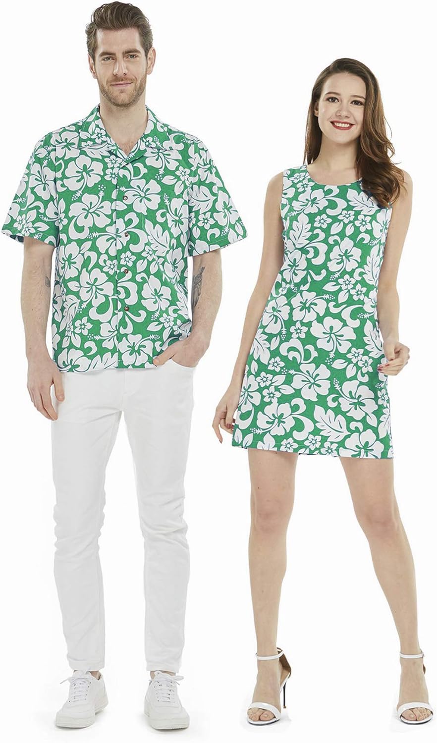 Couple Matching Hawaiian Luau Cruise Outfit Shirt Dress in Various Patterns