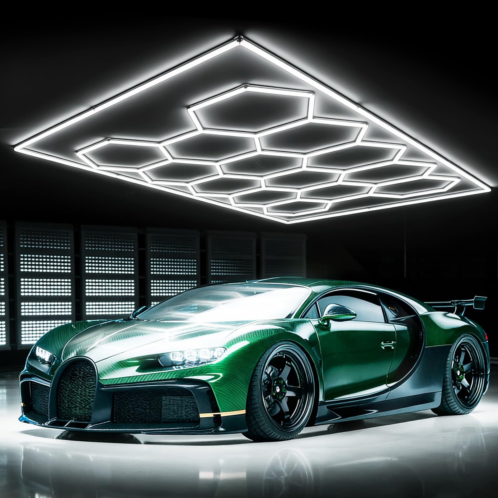 Hexagon Garage Lights 14 Hex 672W LED Ceiling Lightsing for Garage | 73920LM 6500K Super-Bright LED Ceiling Lights for Garage, Workshop, Gym, Basement, Auto Detailing Studio, and Car Care Shop