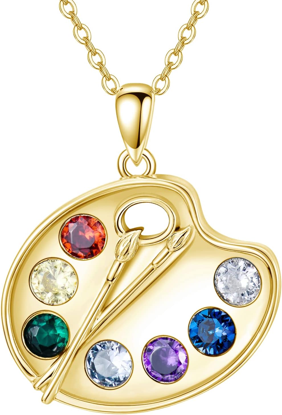 Artist Paint Palette and Brush Necklace - 925 Sterling Silver Pigment Pendant, Colorful Painters Charm, Future Artist Jewelry Gifts for Women